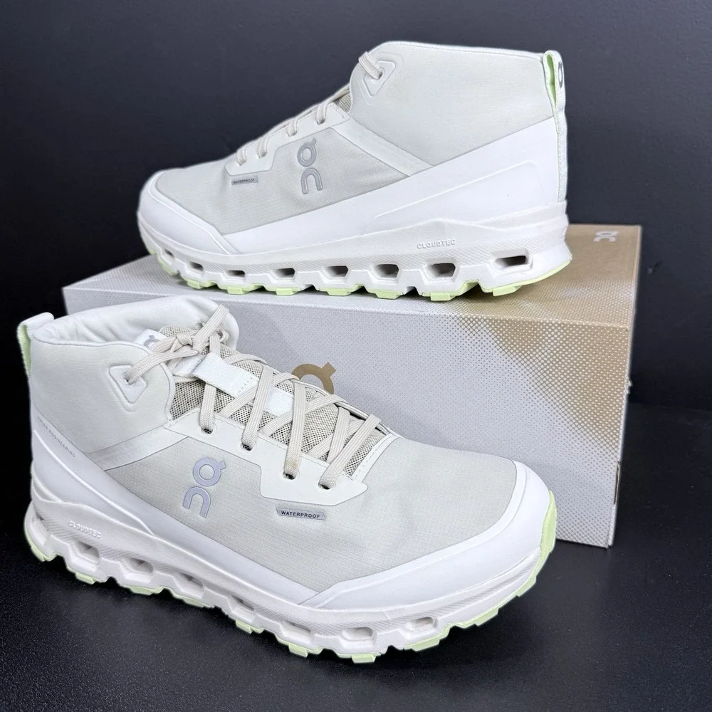 On Cloudroam Womens 10.5 Mid Boot Waterproof White Ice Limelight Green Shoes